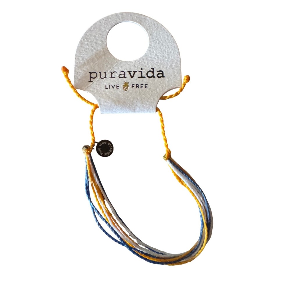Pura Vida Bracelet Wax Cord Blue Yellow White Charm Adjustable New Boho Hippie‎